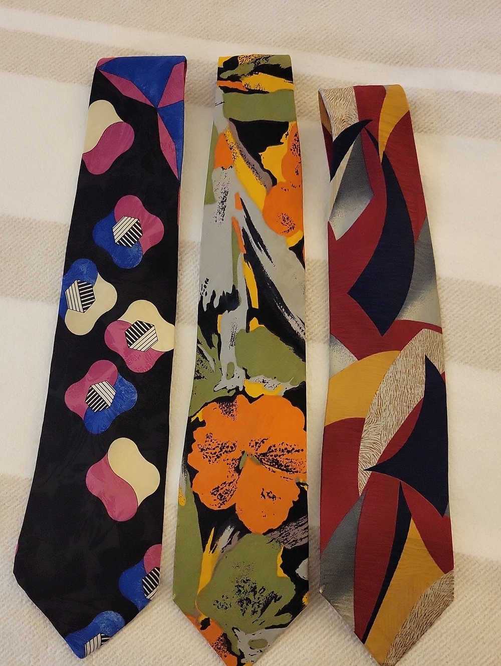 Pierre Balmain Multicolor Floral & Abstract Silk Tie Trio